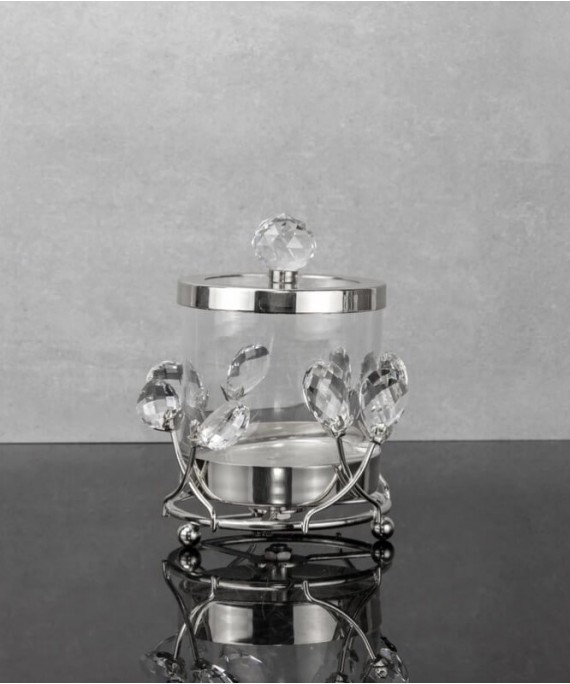ZEYVE SILVER STONE STAND GLASS JAR 13x13x16cm. 